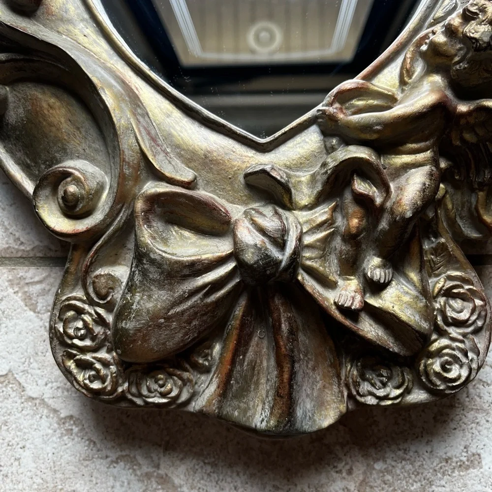 Vintage cherubs angels Gold Heart-Shaped Wall Mirror